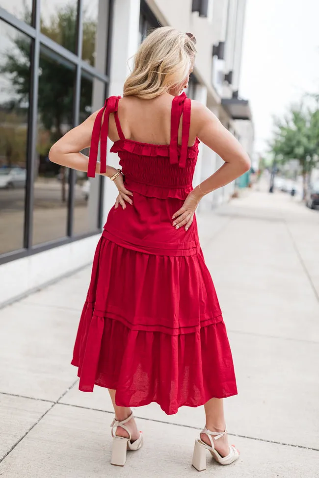 Take Your Turn Red Tie Shoulder Smocked Dress FINAL SALE