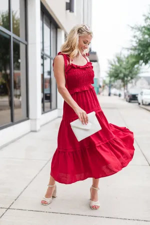 Take Your Turn Red Tie Shoulder Smocked Dress FINAL SALE