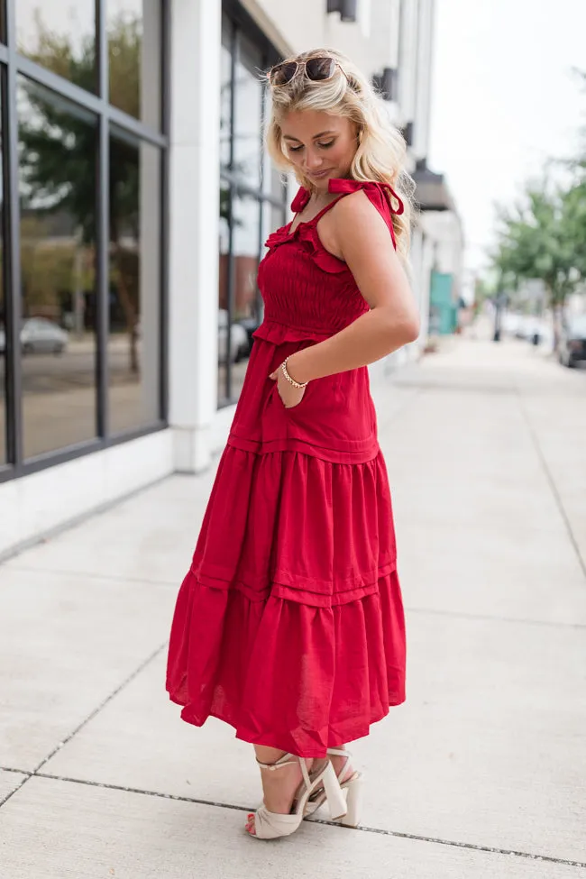 Take Your Turn Red Tie Shoulder Smocked Dress FINAL SALE