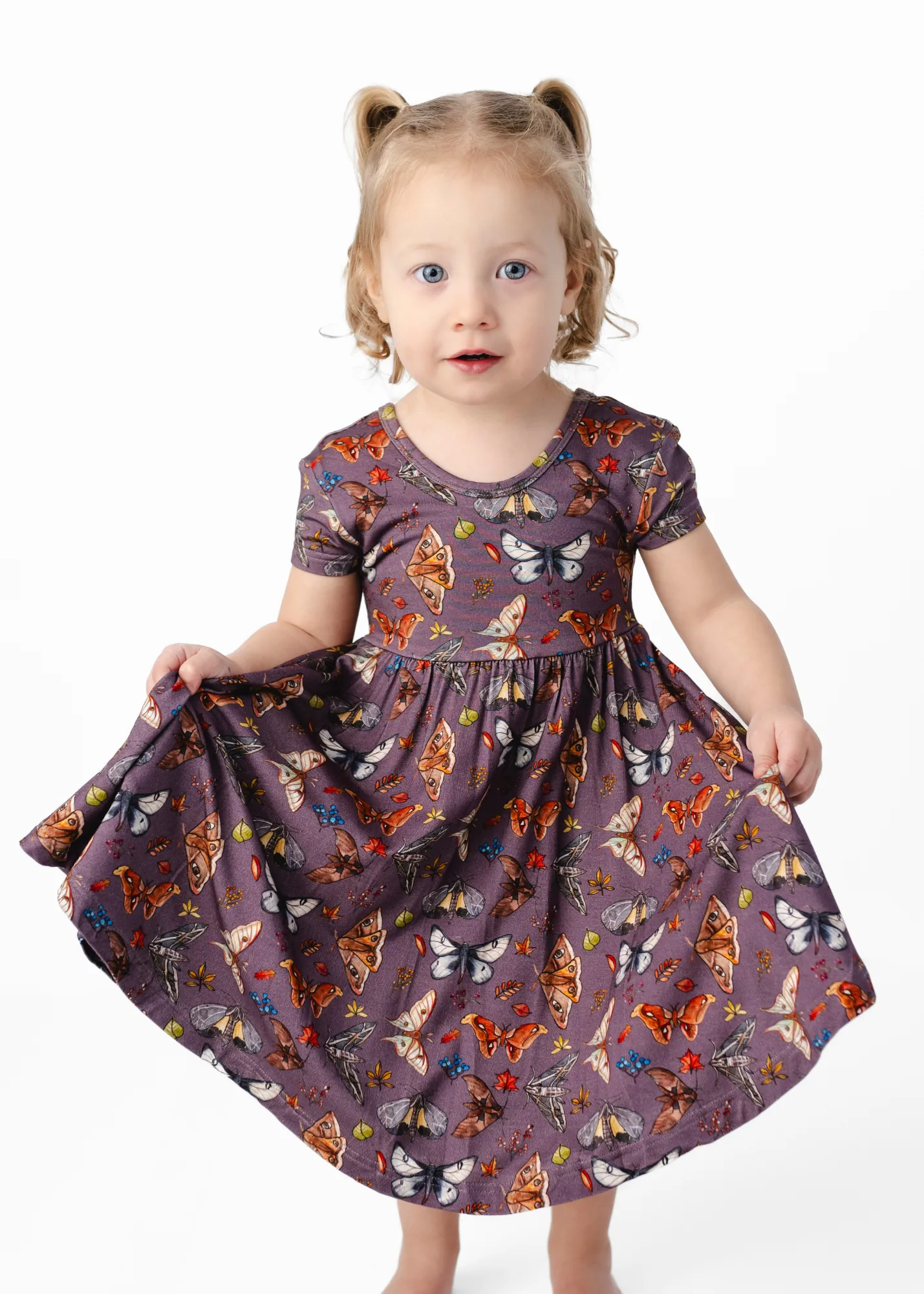 The Moths Plum Short Sleeve Twirl Dress