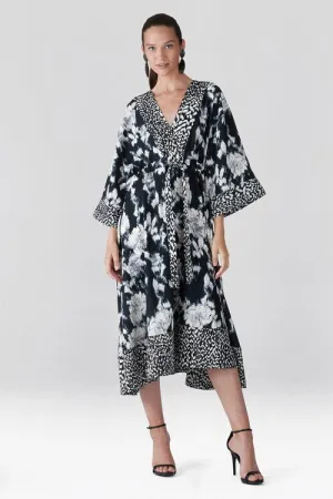 Tie-Dye Floral - Fluid Crepe Kimono Dress