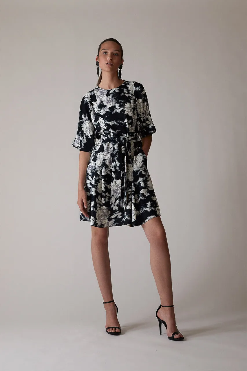 Tie-Dye Floral - Fluid Crepe Pleated Dress