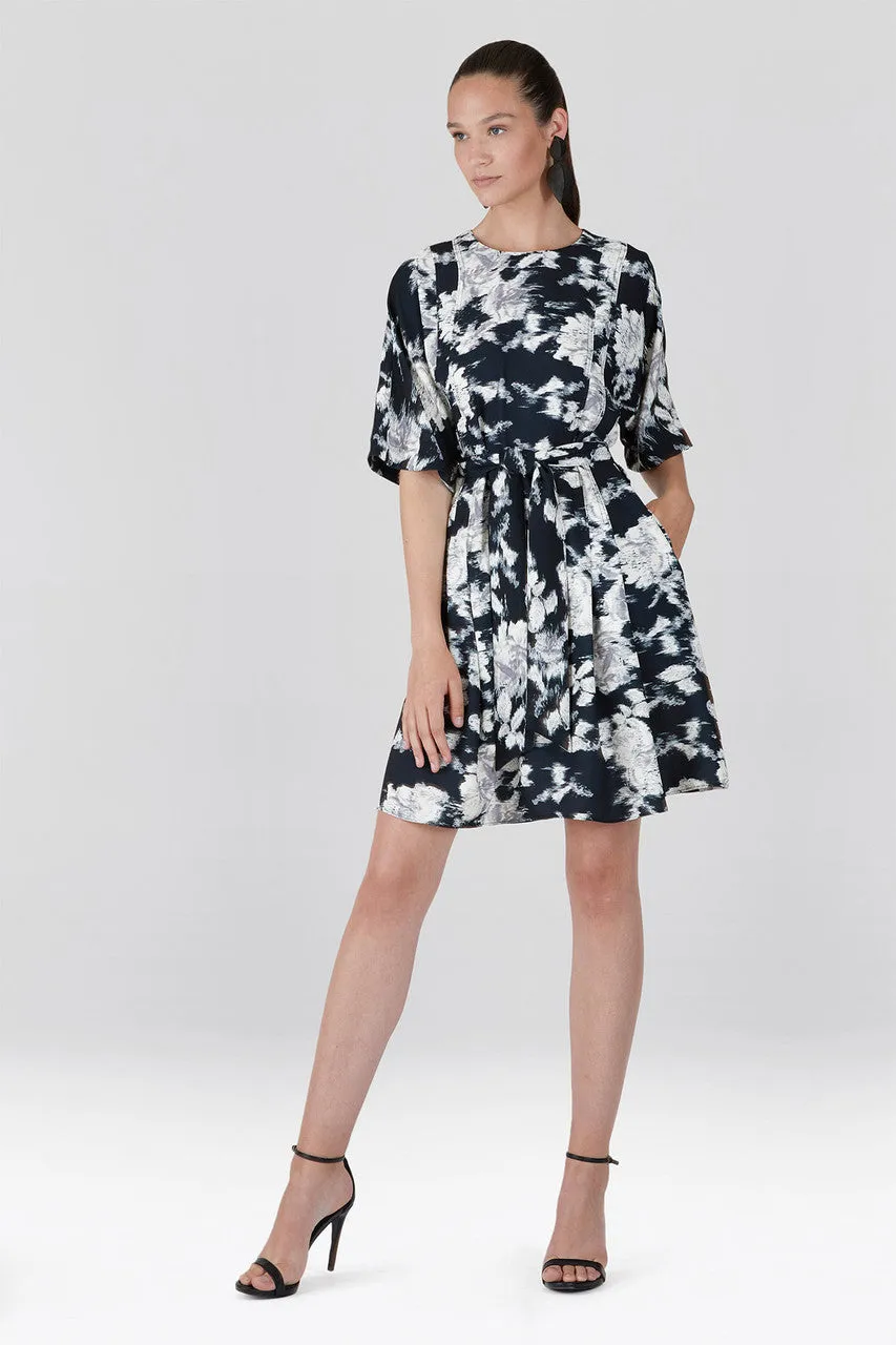 Tie-Dye Floral - Fluid Crepe Pleated Dress