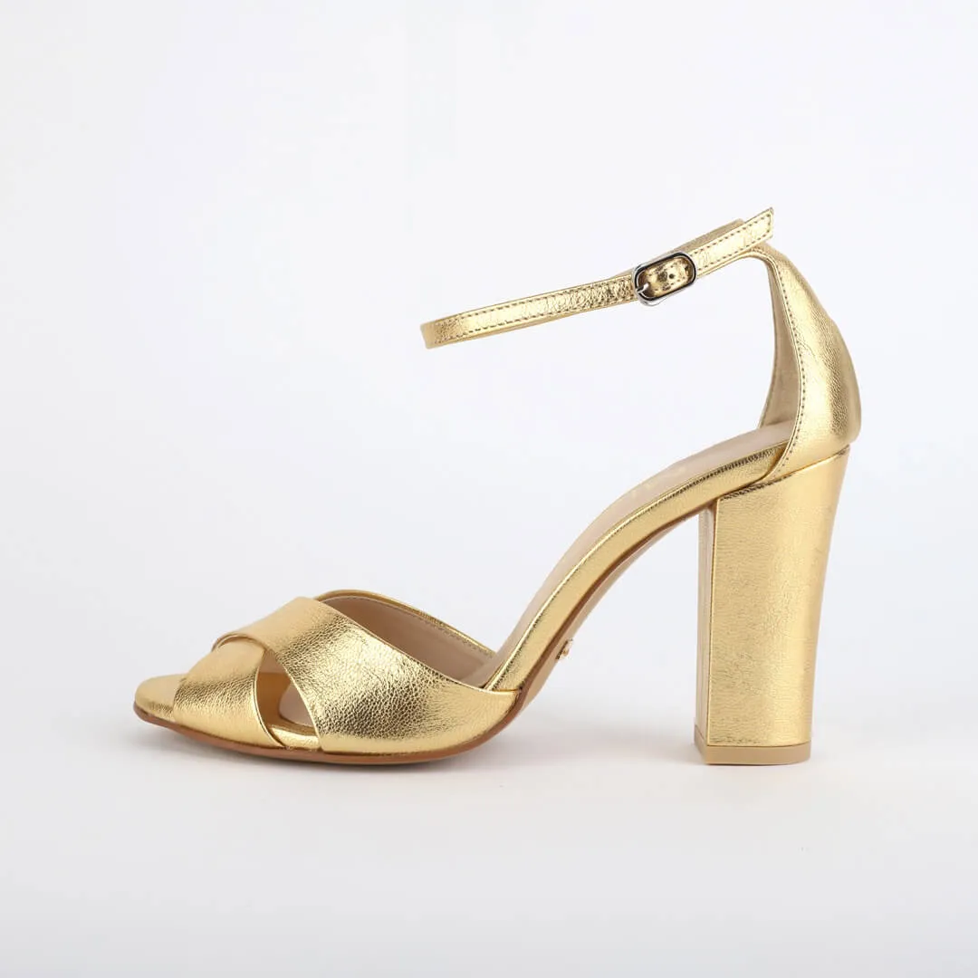 *UK size 2.5 - ALOVE  LEATHER - gold, 9cm heels