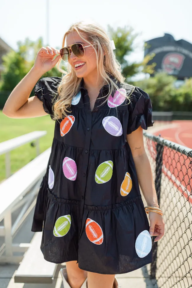 Under Stadium Lights Black Multi Color Patch Football Dress FINAL SALE