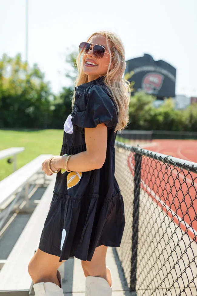 Under Stadium Lights Black Multi Color Patch Football Dress FINAL SALE