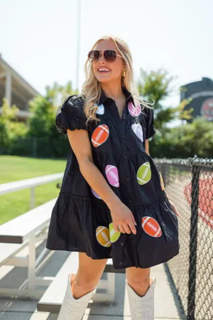 Under Stadium Lights Black Multi Color Patch Football Dress FINAL SALE