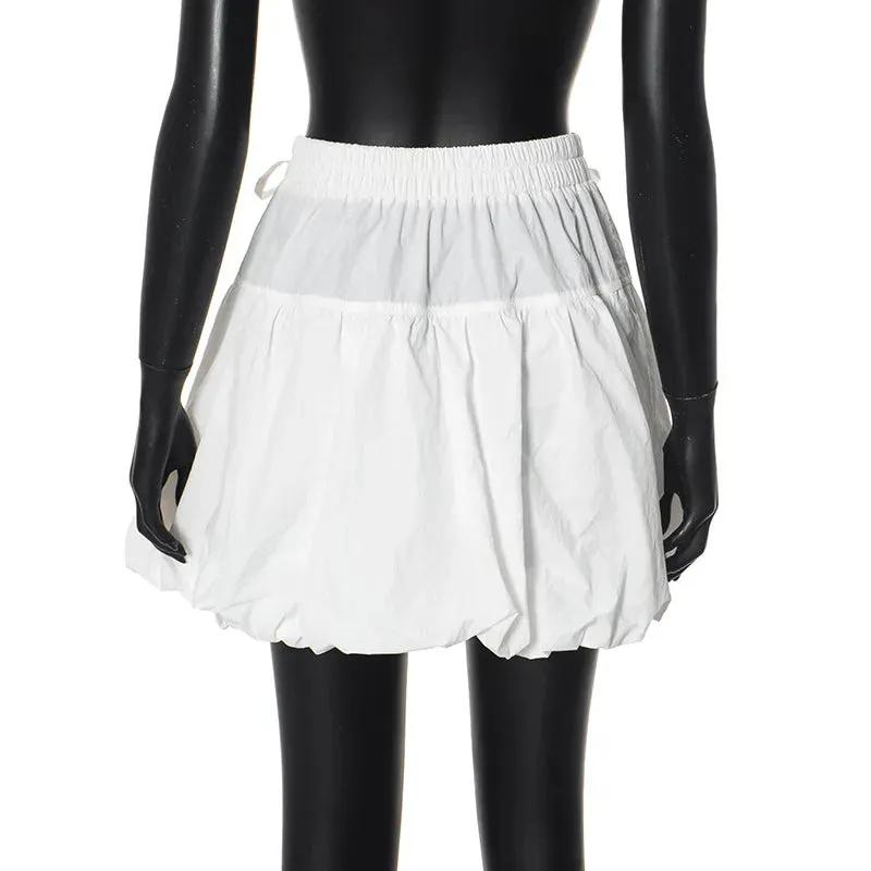 White Puff Stylish Ruched Mini Skirt