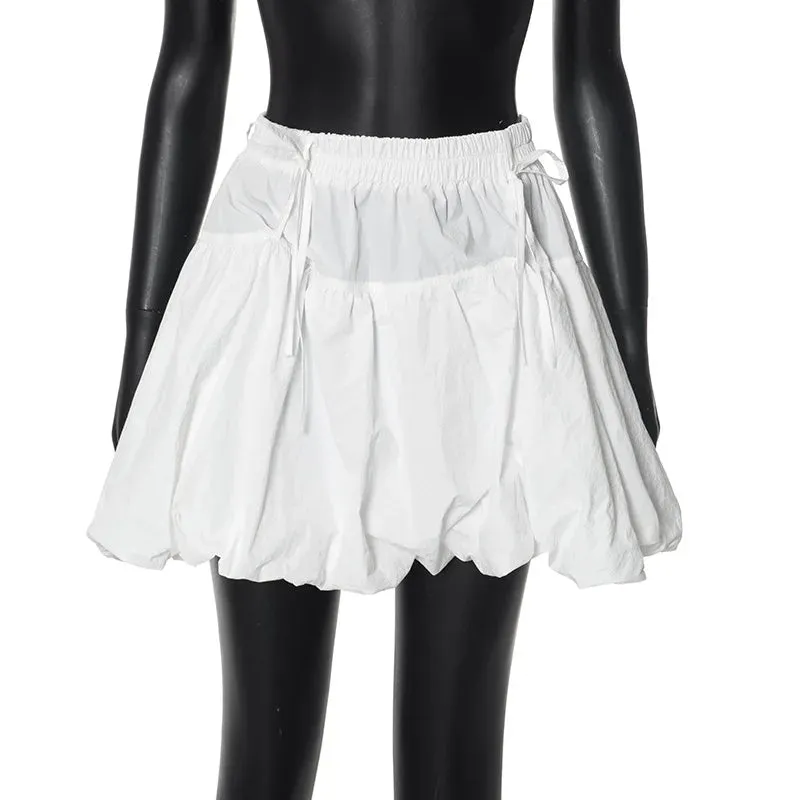 White Puff Stylish Ruched Mini Skirt