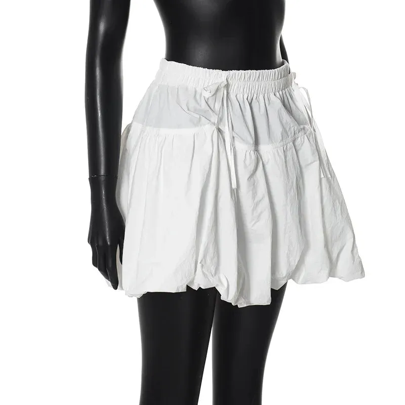 White Puff Stylish Ruched Mini Skirt