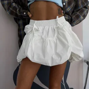 White Puff Stylish Ruched Mini Skirt