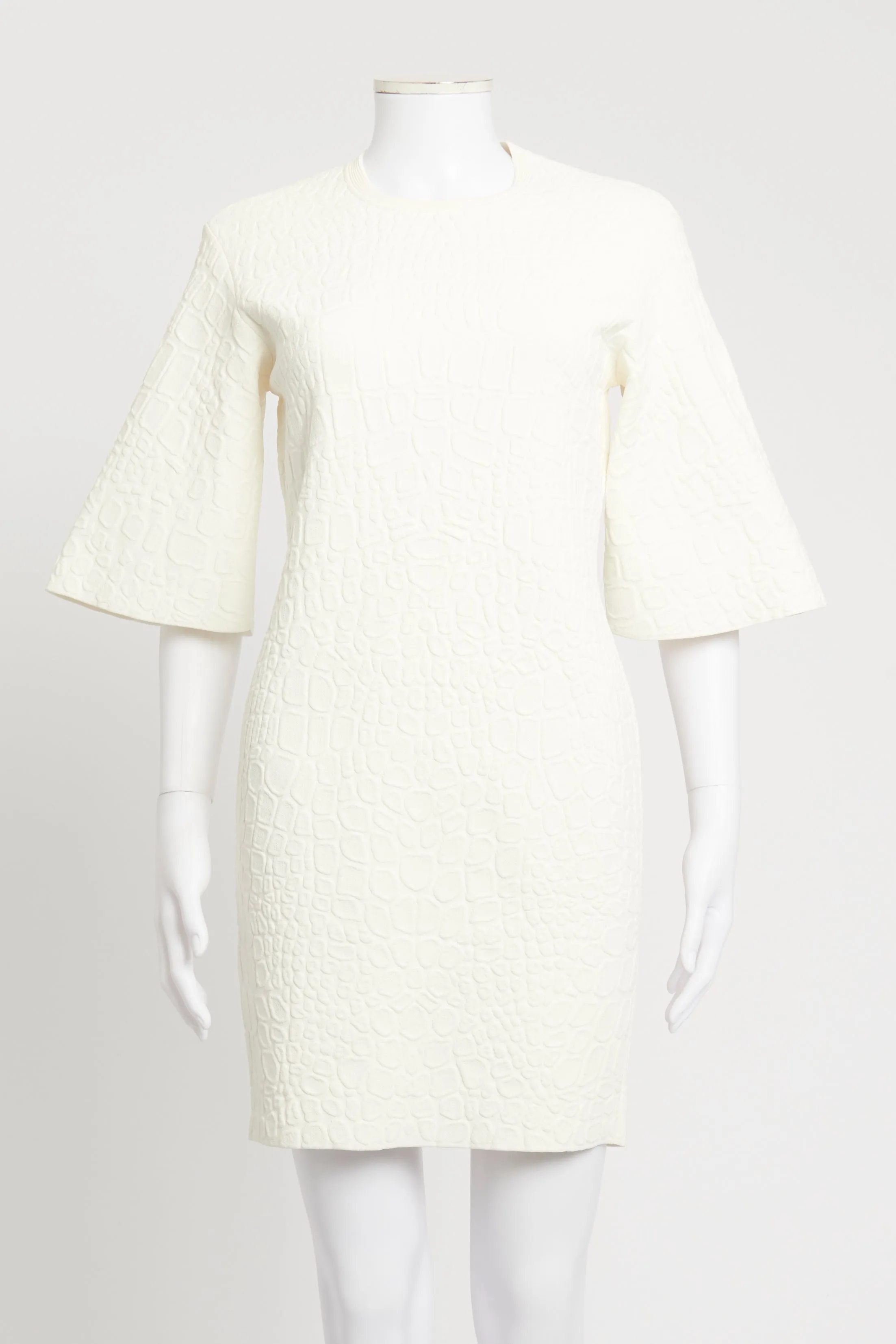 White Viscose Blend Preowned Croc Shift Dress