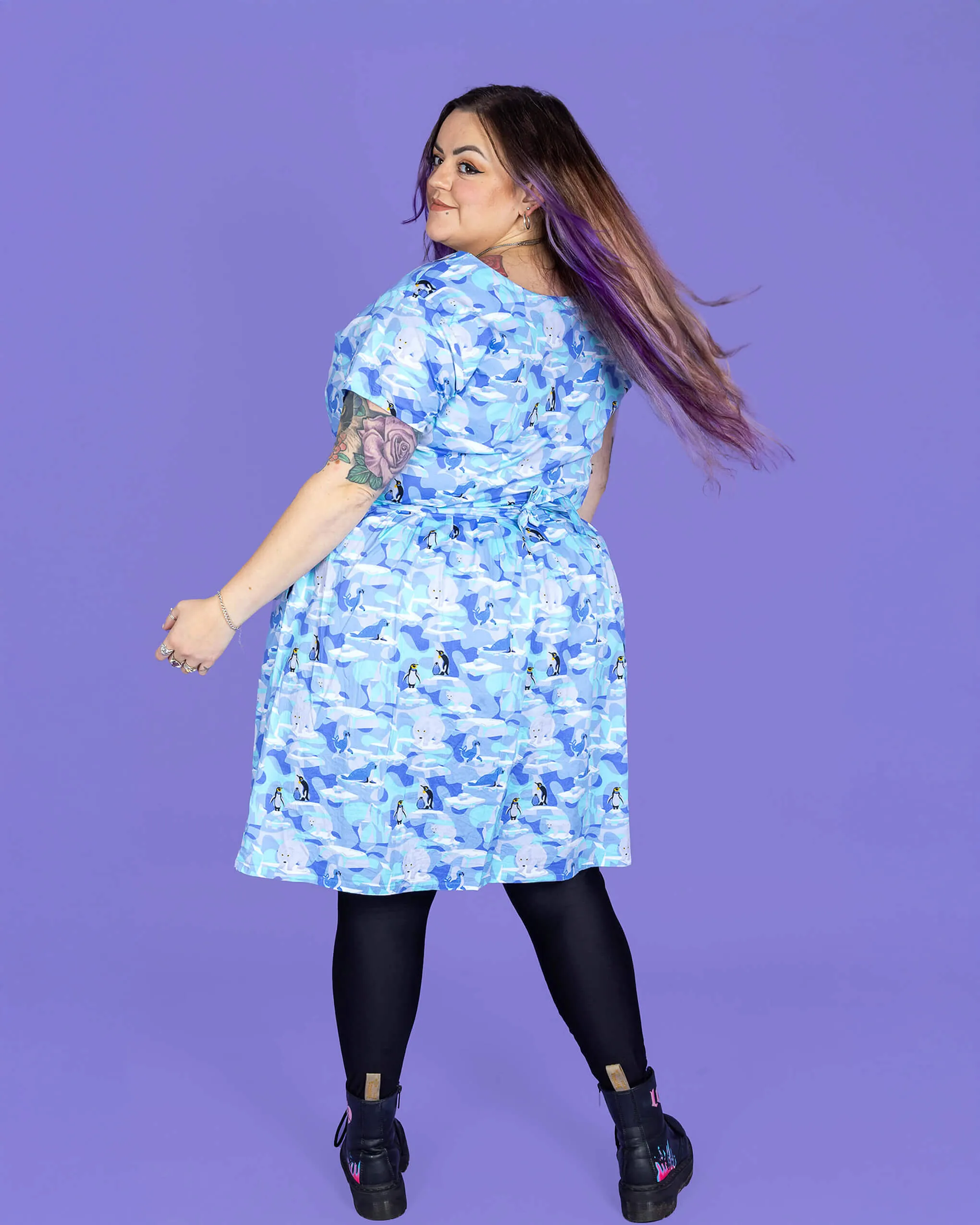 Winter Friends Stretch Belted Tea Dress with Pockets