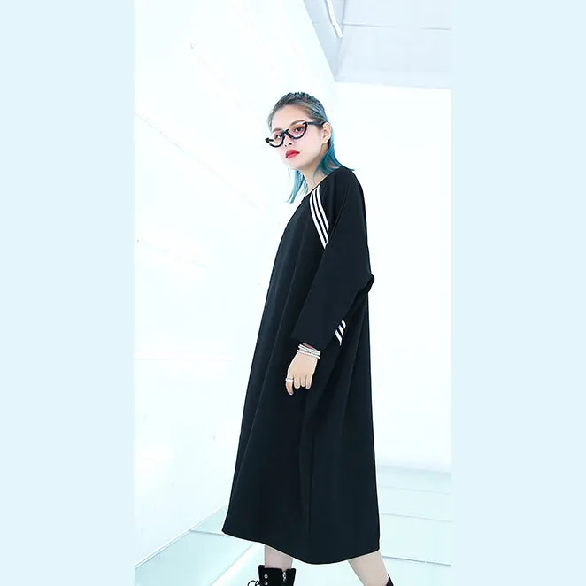 women black knee plus size traveling dress Batwing Sleeve baggy dresses fine O neck cotton dresses