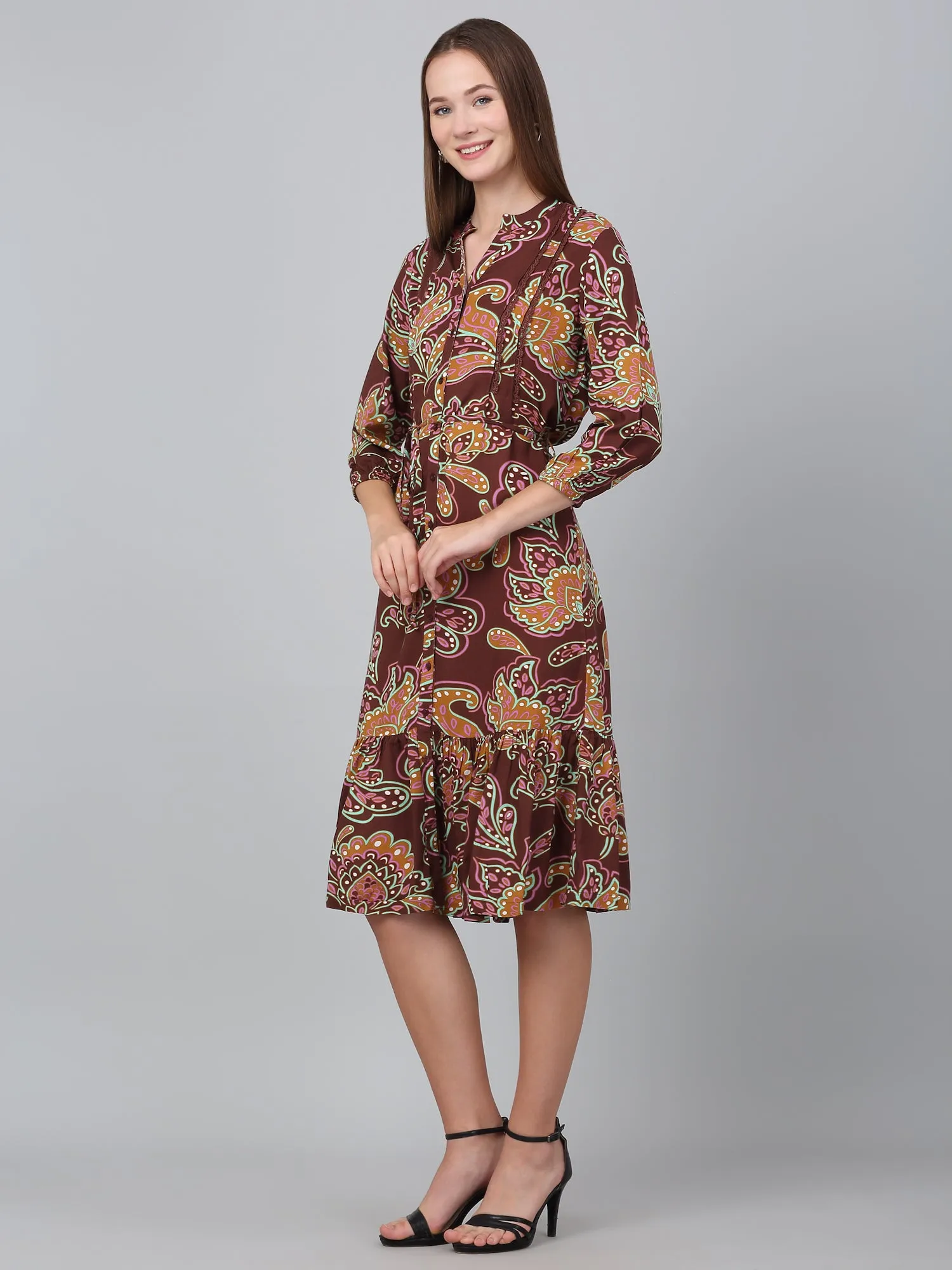 Women's Brown Paisley Print Casual Dress