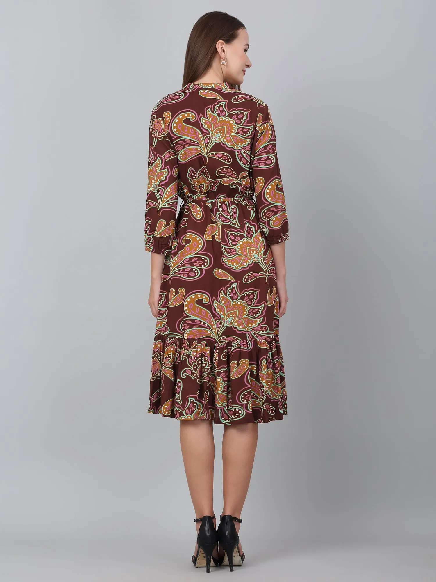 Women's Brown Paisley Print Casual Dress