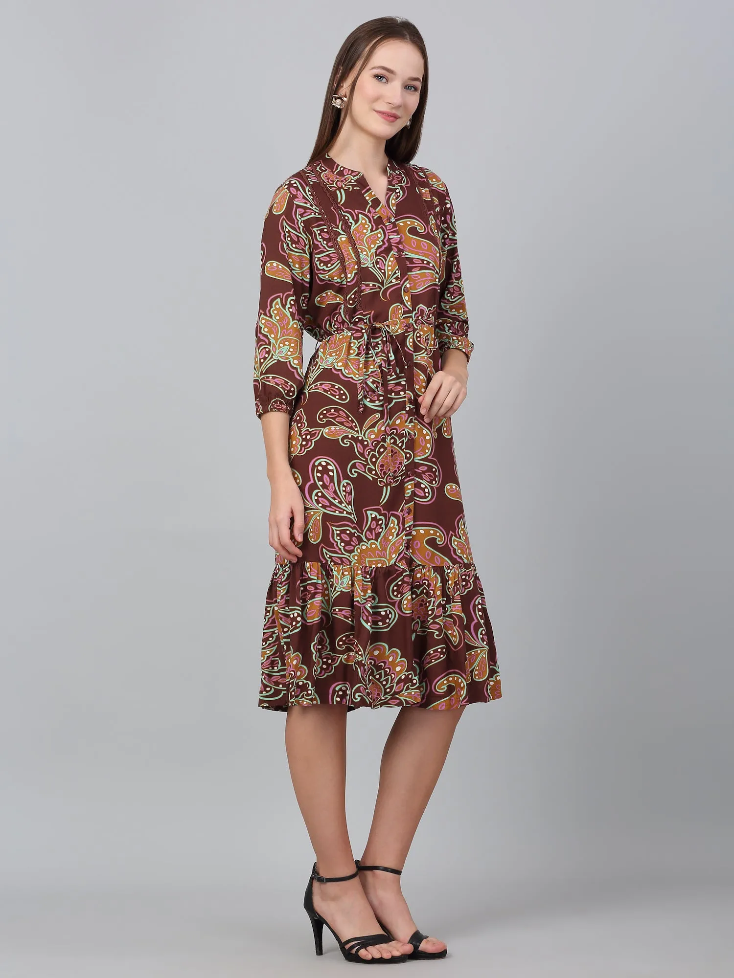 Women's Brown Paisley Print Casual Dress