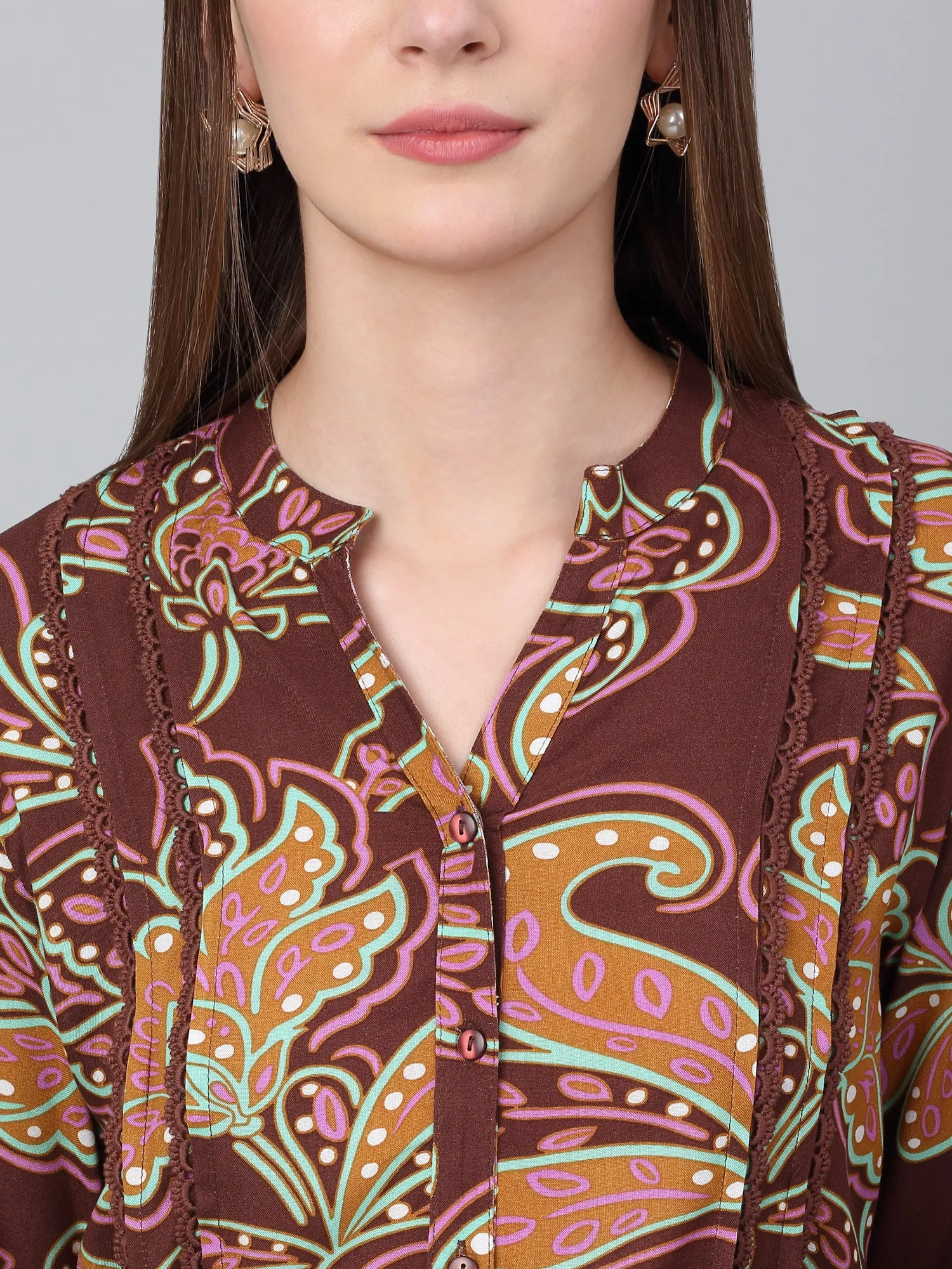 Women's Brown Paisley Print Casual Dress