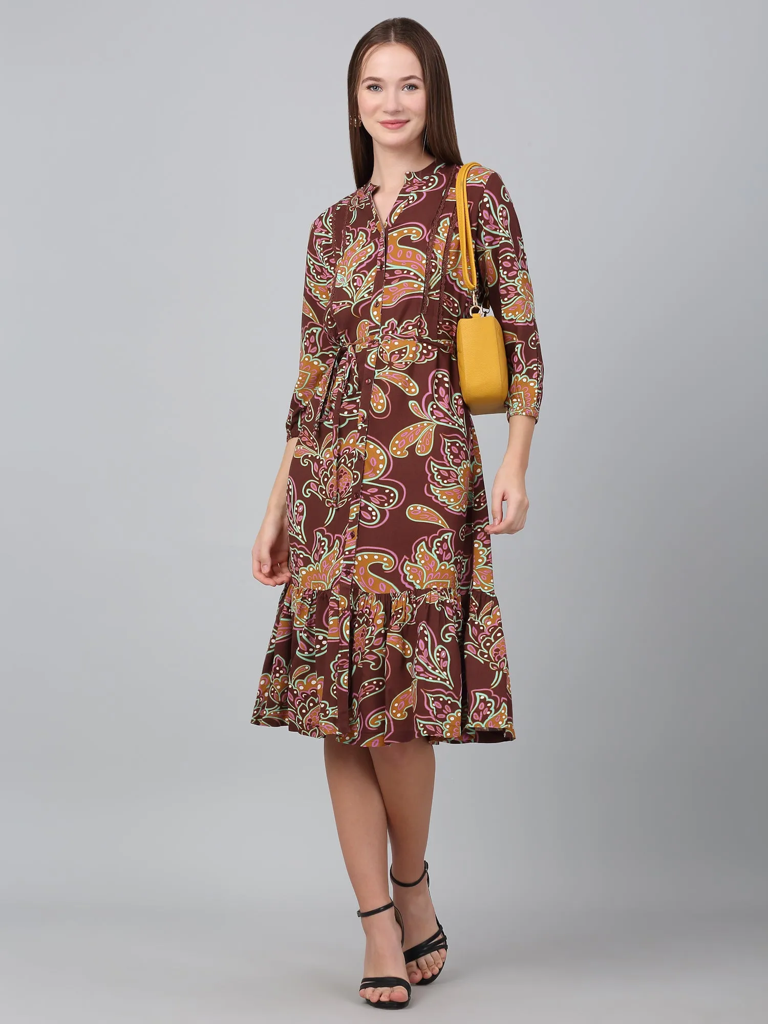 Women's Brown Paisley Print Casual Dress