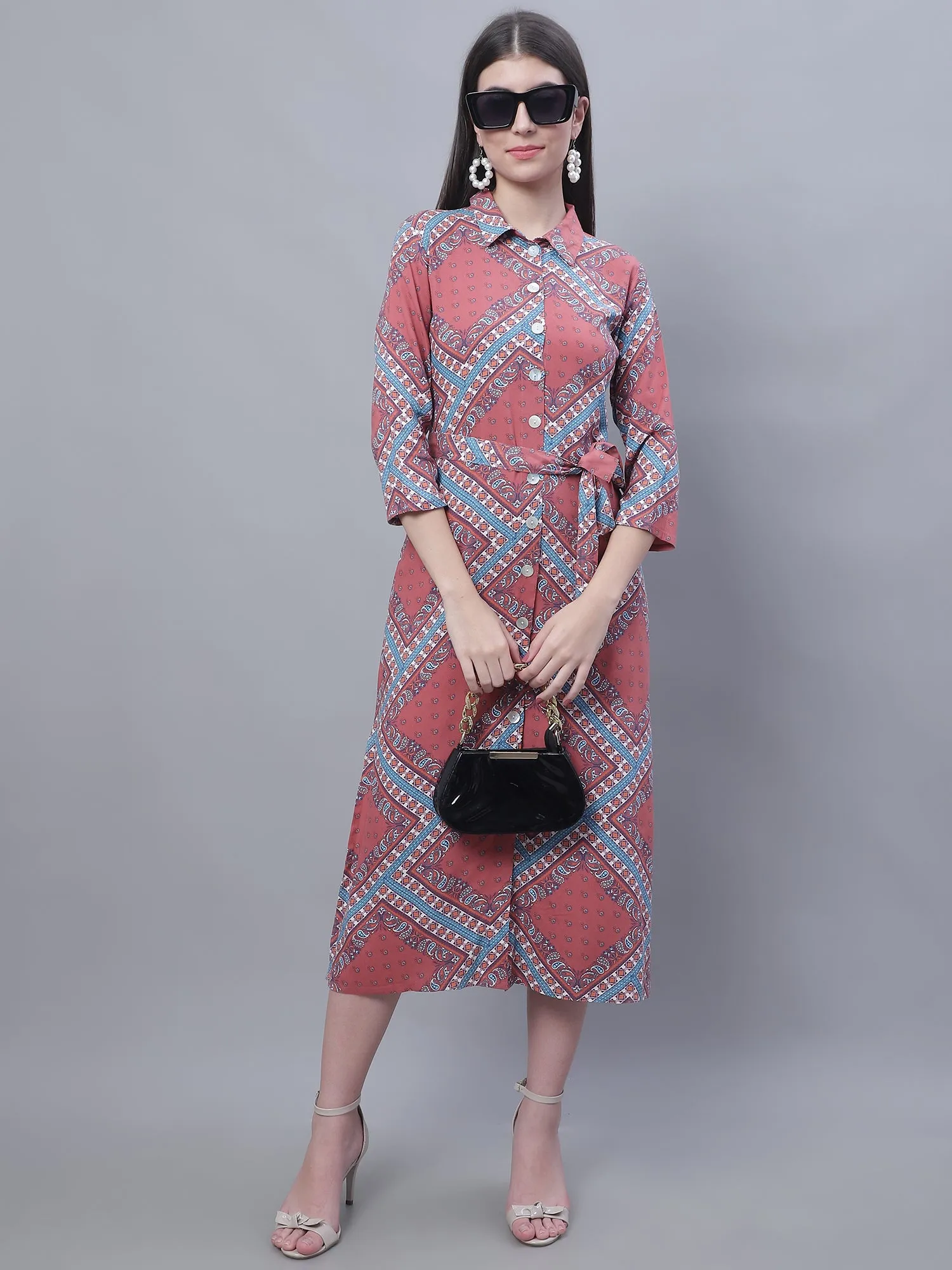 Women's Casual Shirt collar Multi Color Geometric Print Shirt Dress