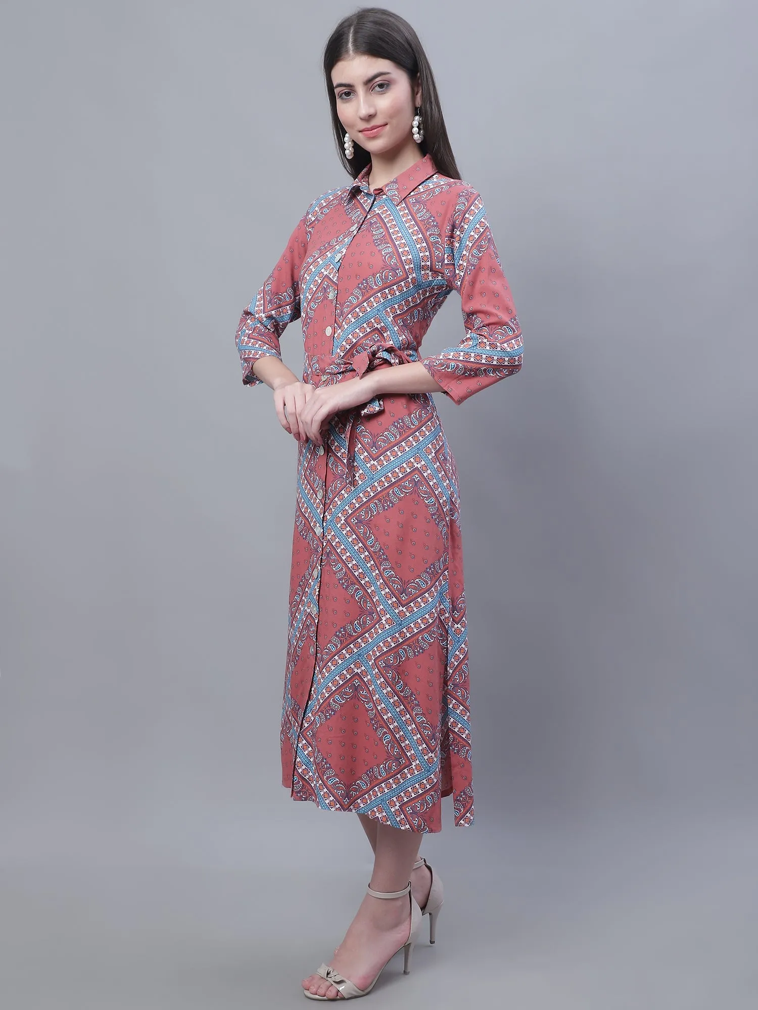 Women's Casual Shirt collar Multi Color Geometric Print Shirt Dress