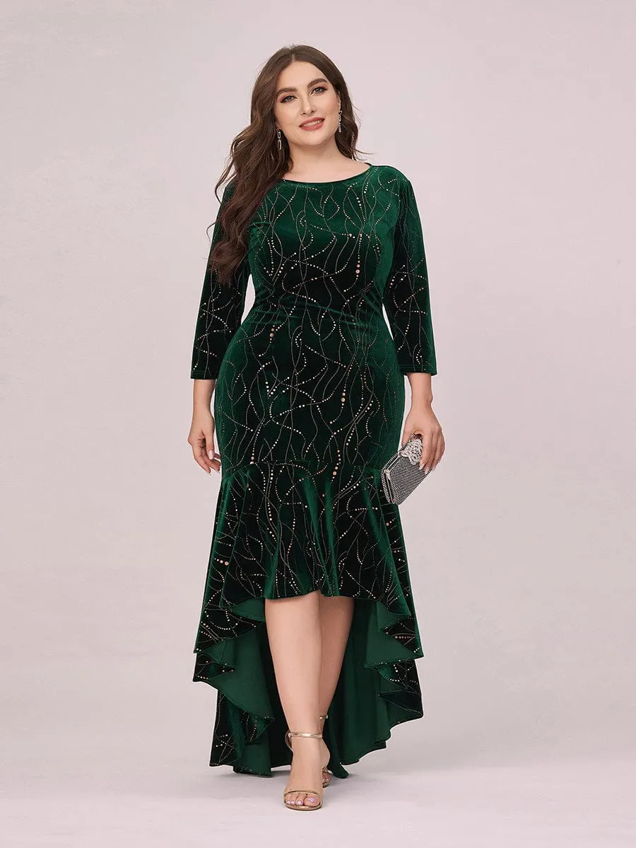 Women's Stylish Bodycon High-Low Velvet Party Dress